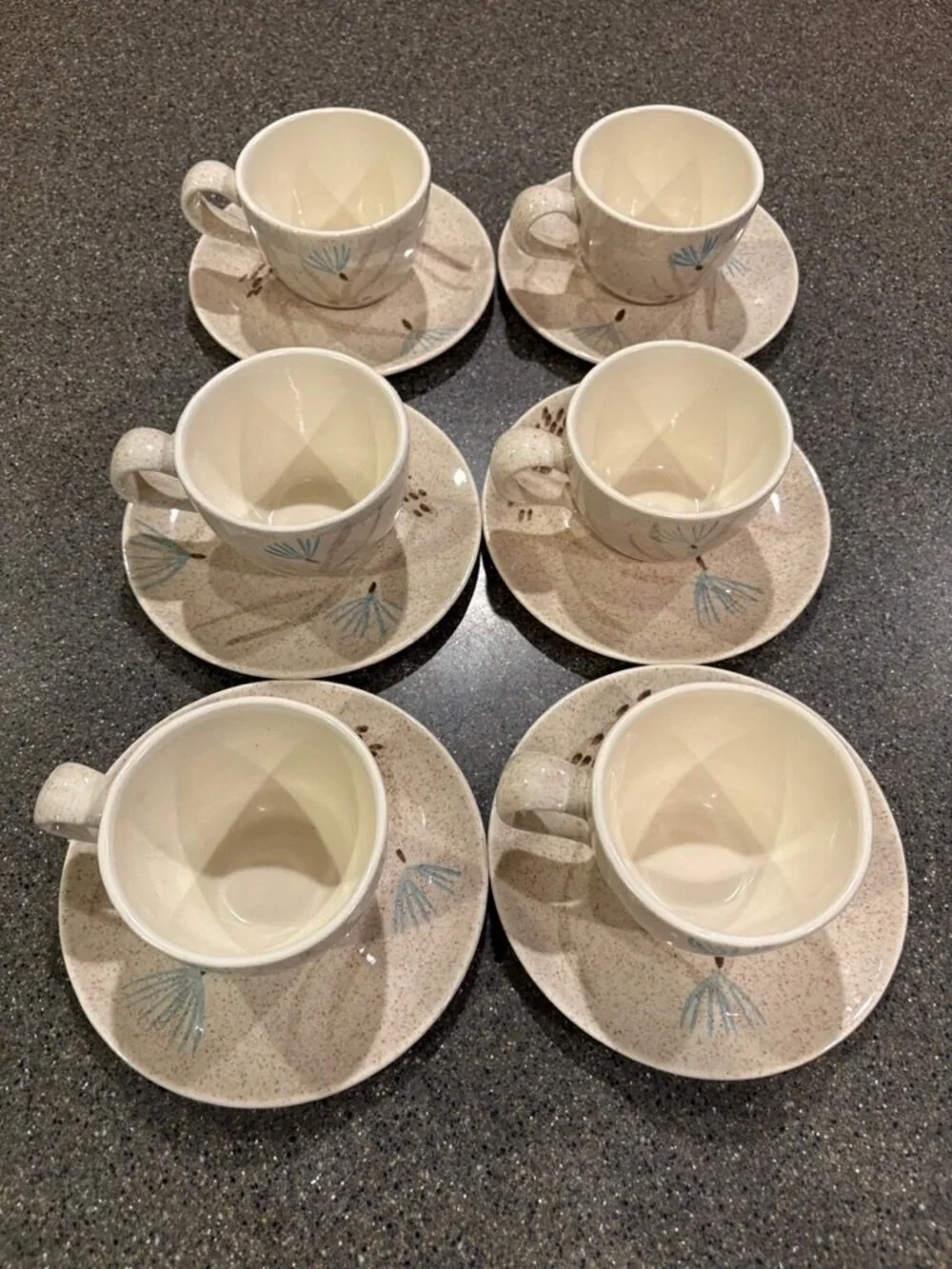 Vtg 6 sets Red Wing Bob White cups & saucers, 3 extra saucers, pristine MCM